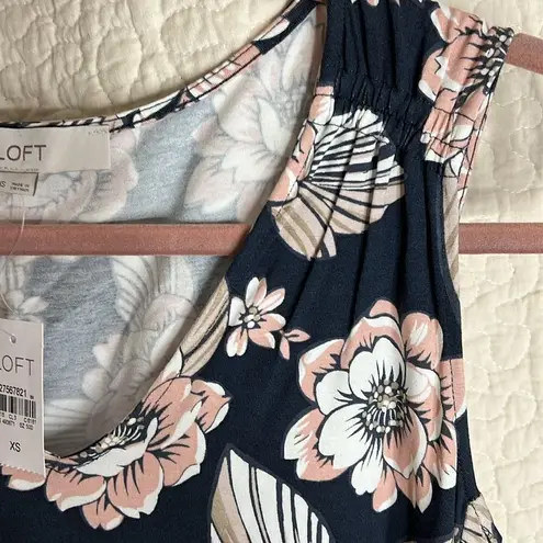 Loft NWT  Navy and Blossom Flower Tank Midi Dress