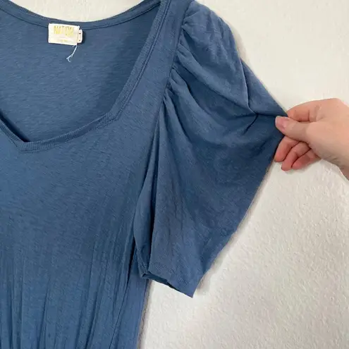 Nation Ltd Womens Thea Sweetheart puff sleeve Blue Smocked Waist Maxi Dress M