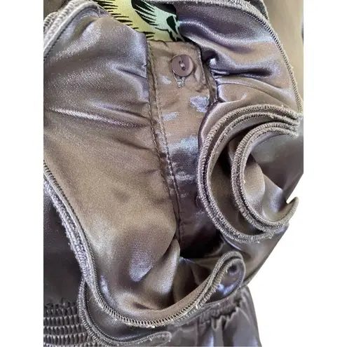 A Byer Satin Ruffle Blouse Metallic Formal Wedding Office Coquette Pinup