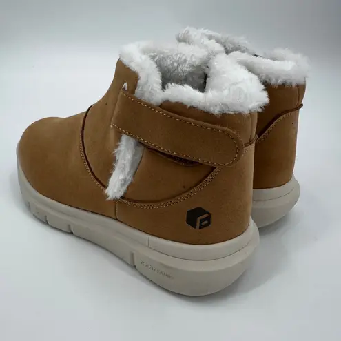 FitVille Women's Tan Suede Faux Fur Lined Ankle Boots Bootie Comfort Hook Loop 7 Brown