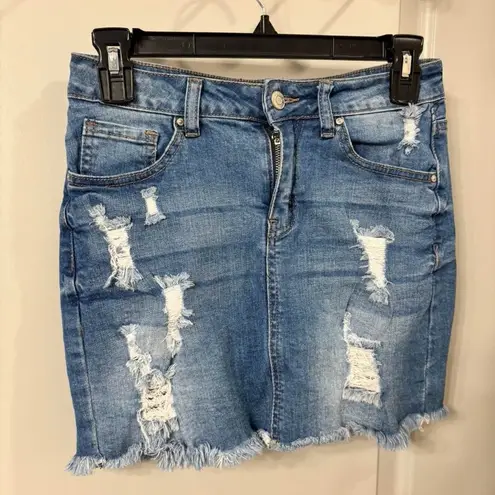 Wax Jean Distressed Denim Mini Skirt