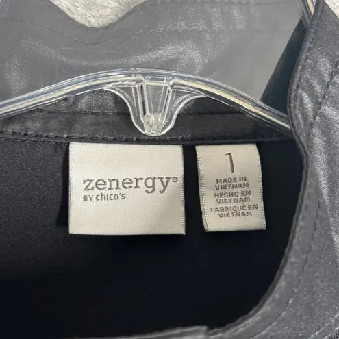 Zenergy by Chicos Jacket Womens M Black Solid Sheen Panel Travel Casual Layering Size M