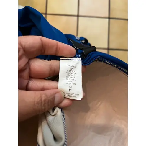 La Blanca Electric Blue strappy gathered shelf bra One Piece Swimd ress Size 14