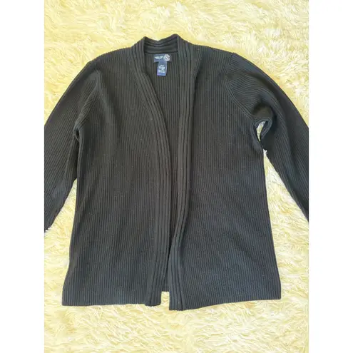 Venezia Jeans Black Cardigan Sweater Womens 14/16 Open Front Ribbed Knit