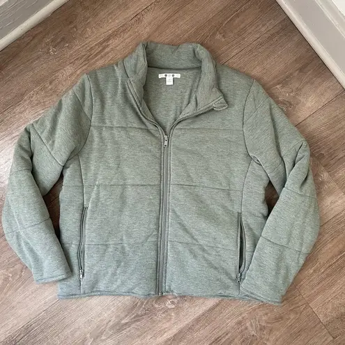 Three Dots Full Zip Quilted Jacket Light Sage Green Soft Women’s Size M