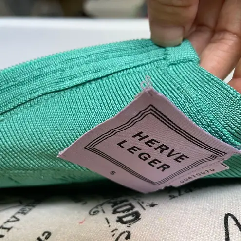 Herve Leger Connie viscose-blend dress in aqua jade size S small