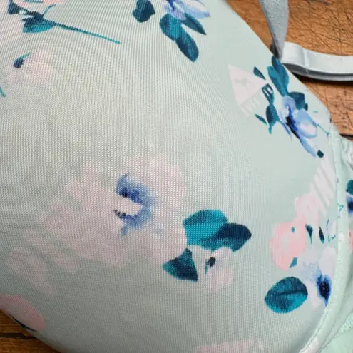 PINK by Victoria's Secret Light Blue Floral Print Push Up Bra Size 32DD Green