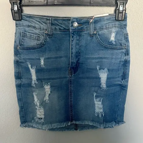 Wax Jean Los Angeles Distressed Light Denim Mini Skirt Small