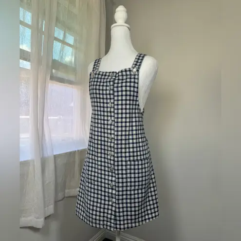 Byer California Vintage Y2K Navy & White Plaid Print Overall Knee Length Dress