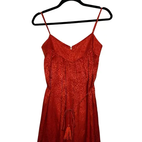 Saylor Red Orange Jacquard Jumpsuit Spaghetti Strap Wide Leg XS Formal Wedding