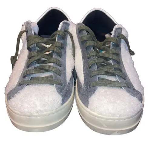P448 Nordstrom John Wad Sherpa Fashion Sneakers White Green Gray Teddy sz 7.5-8