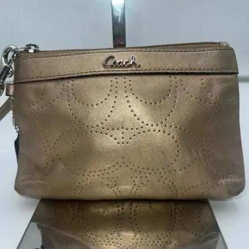 Coach  Metallic‎ Gold Leather Wristlet with a Perforated C Signature - Image 2