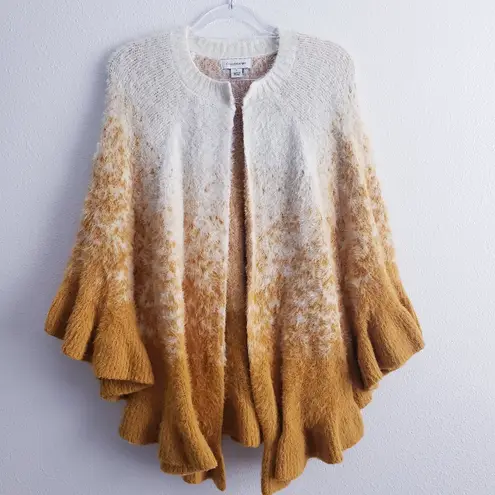 Anthropologie Senna Eyelash Fuzzy Ombre Poncho Orange Size L