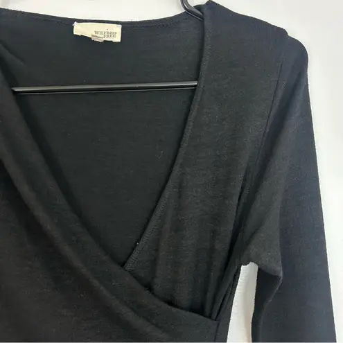 Wilfred Free Aritzia Black Long Sleeve Wrap Ruched Midi Dress Size Small