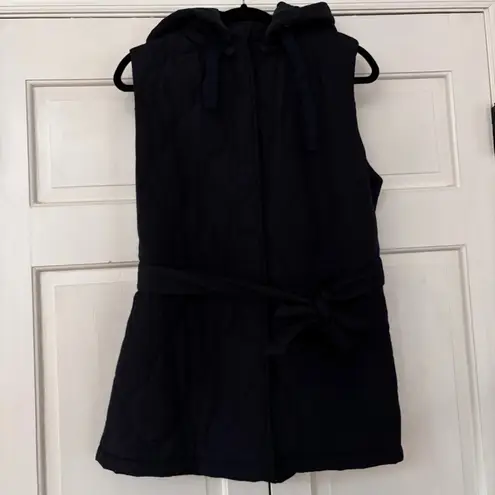 Poetry Navy Blue Hooded Quilted Belted Longline Puffer Vest Size 14