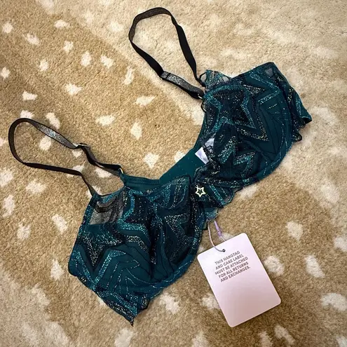 Savage X Fenty NWT Shining Star Embroidered Unlined Demi Bra women’s size 34C Blue
