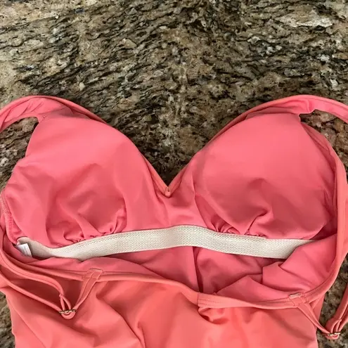 Kona Sol Women’s Orange One Piece Swimsuit L Adjustable Straps VNeck Summer Swim