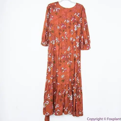 Eloquii NWT Elements Floral Print Midi Wrap Dress with Puff Sleeves, 16