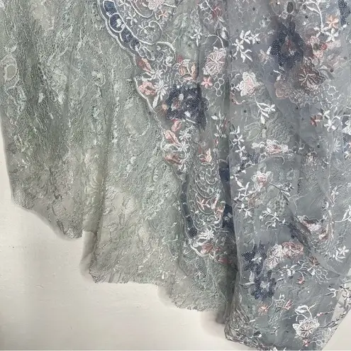 Mac Duggal 67936 Size 12 Bishop Sleeve Embroidered Mermaid Platinum Dress