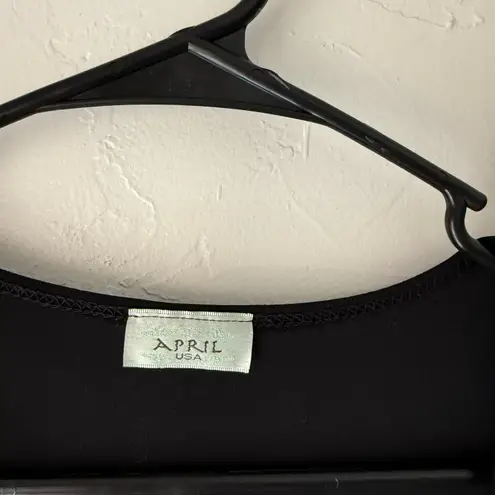 April USA Size Small Green Artsy‎ Geometric Tie Puff Sleeves Blouse Black