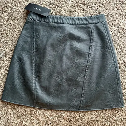 ZARA NWT  Faux Leather Mini Skirt Teal Size XS