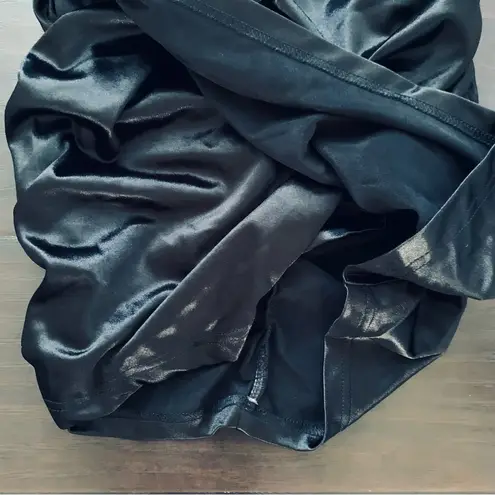 NWT LINJOU Black Satin/Silk Sweetheart Corset Ruched Wrap Bodycon Dress | M Size M