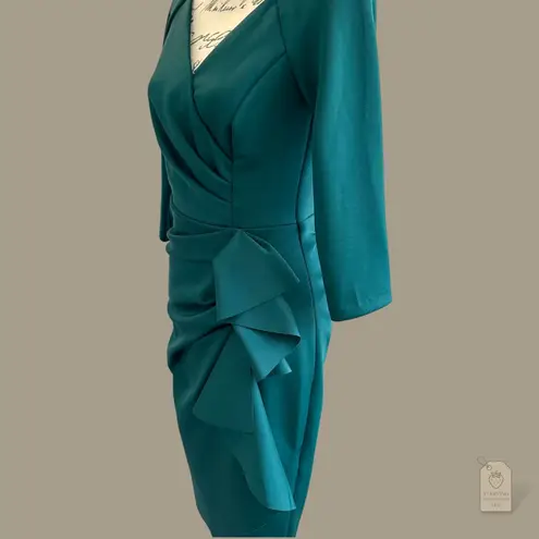 XScape Emerald Green Draped Ruffle Sheath Dress Women’s Size 6 Made in USA