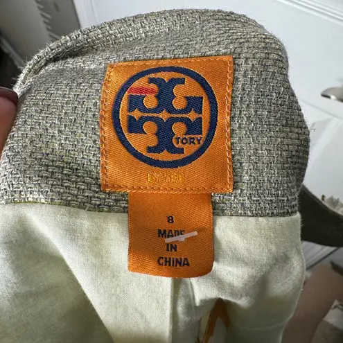 Tory Burch  NWT Gold Basketweave Paley Jacket Size 8 Linen Blend Hook Closure