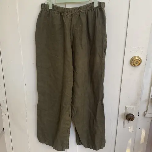 CP Shades VINTAGE 90s Cropped 100% Linen Pants Size Medium Olive Green Pull On