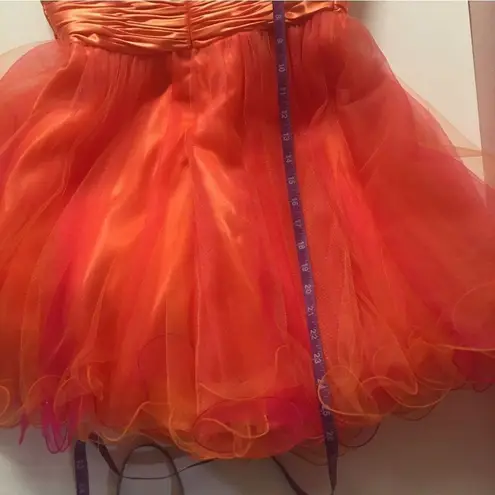 Unique Vintage Let’s Fashion Orange/Pink Sequin Sweetheart Bust Dress Size S EUC