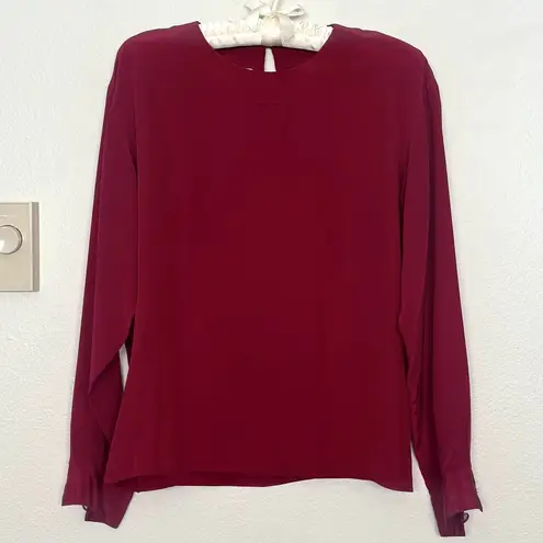 Sunny Leigh SLB S Berry Red Silk Long Sleeve Top Blouse Office Business Career