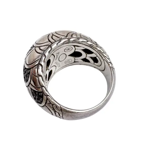 John Hardy Sterling Silver 925 Naga Lava Black Sapphire Dome Ring Cocktail .925