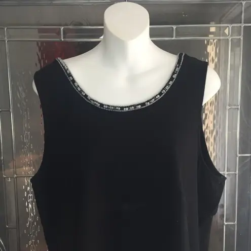 Susan Bristol Tank Top Women XL Black Rayon SEE MISSING BEADS IN PIC 1
