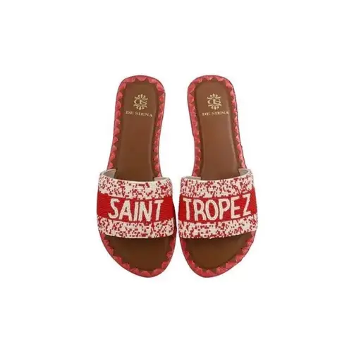 De Siena Saint Tropez Sandals in Red Slides Leather & Beads Red Size 7
