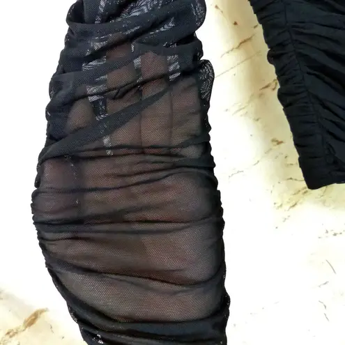 Tadashi Shoji Vintage Tadashi Blouse Womens M Black Sheer Pleated Off Shoulder Halter Goth Y2K