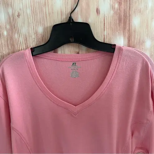 Russell Athletic  Pink Long Sleeve V Neck T Shirt