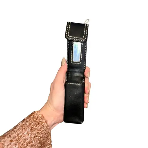 Black Lipstick Accessories Case Travel Bag Keychain Mirror Clip Women’s Leather!