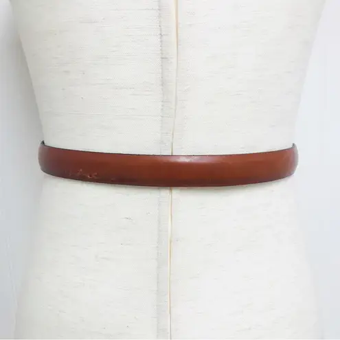 VINTAGE Whiskey Brown Genuine Leather Skinny Belt Classic MInimalist 90s Small Brown