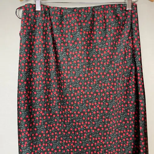 Dip Skirt Floral Print Midi Straight Rose Pattern Slit Black Red Medium Women