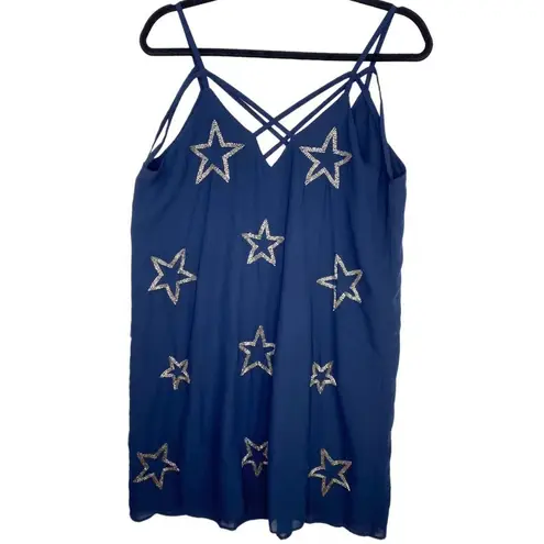 Chaser  Star Beaded Strappy Navy Blue Mini Dress Womens Large‎ NWT