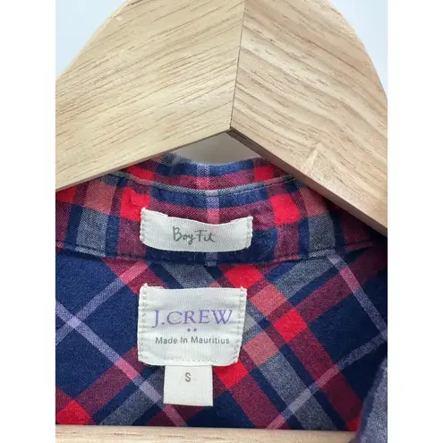J. Crew Factory Red Blue Plaid Button Down Shirt Boyfit Cotton Women Size Small