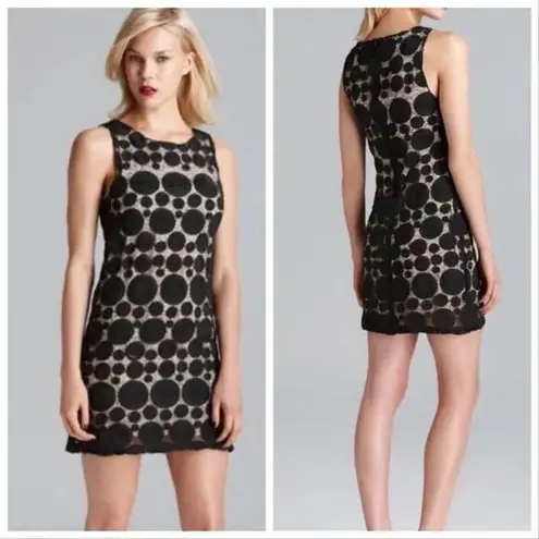 Alice + Olivia  Black Polka Dot Dotted Mesh Sleeveless Mini Shift Dress | 4