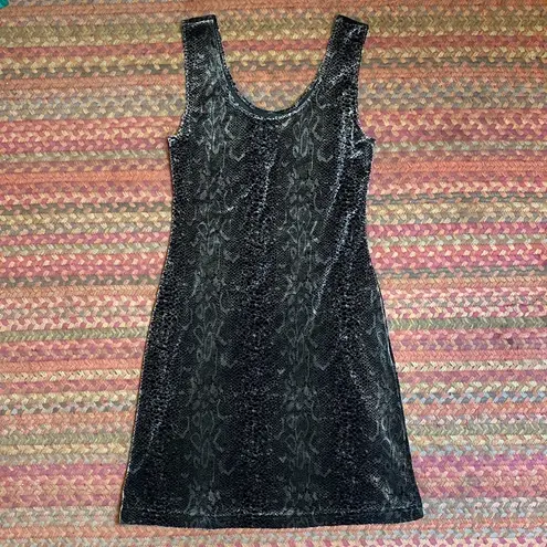 VINTAGE SNAKESKIN PRINT VELVET BODYCON TANK DRESS ROCK N ROLL GRUNGE Black Size M