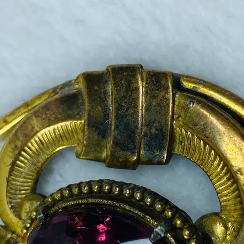 Pendant for Necklace Brass Gold Color Oval Center Stone Purple Color Aged Patina