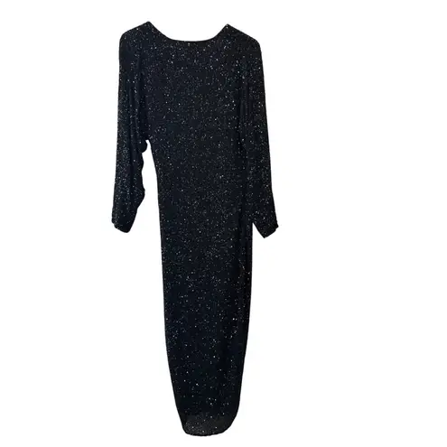 Retrofete Black Sequin Jasmine Wrap Midi Dress NWT Size Small