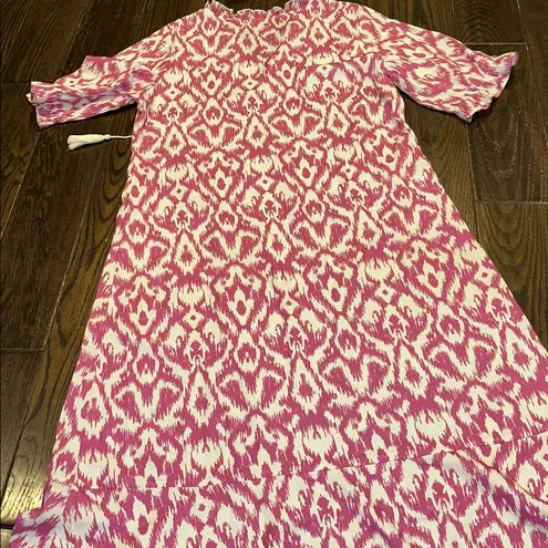 None Elegant Pink Patterned Maxi Dress with tassels size  large