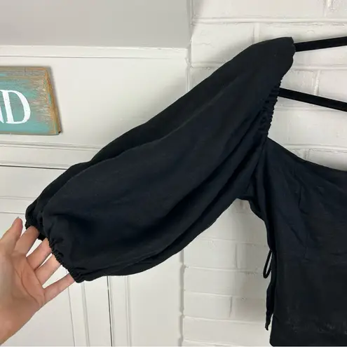 LPA Revolve Alice Linen Black Puff Sleeve Top Size M