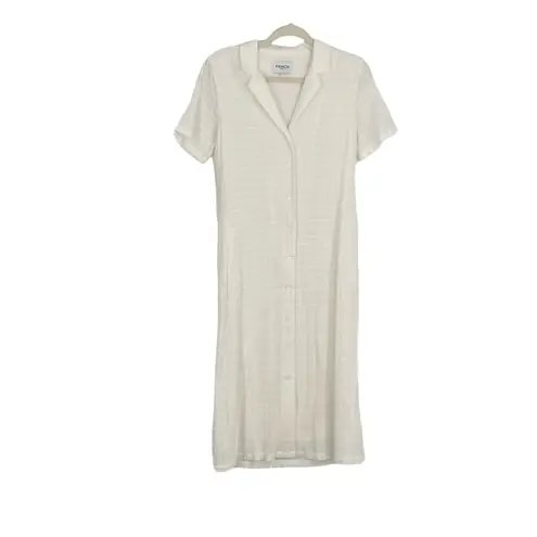 FRNCH Women's White Woven Crinkled Collar Button Down Shirt Midi Dress Size XS
