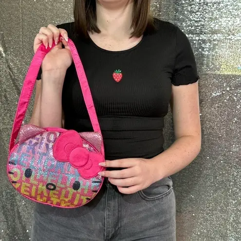 Sanrio Hello Kitty 2012 Pink Sequin Satin Face Bag Purse
