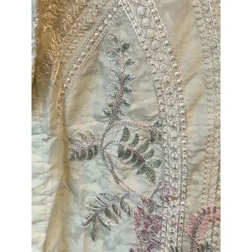 Sapphire Kurta Womens XS Yellow Embroidered Cotton Blouse Long Sleeve Party Wear